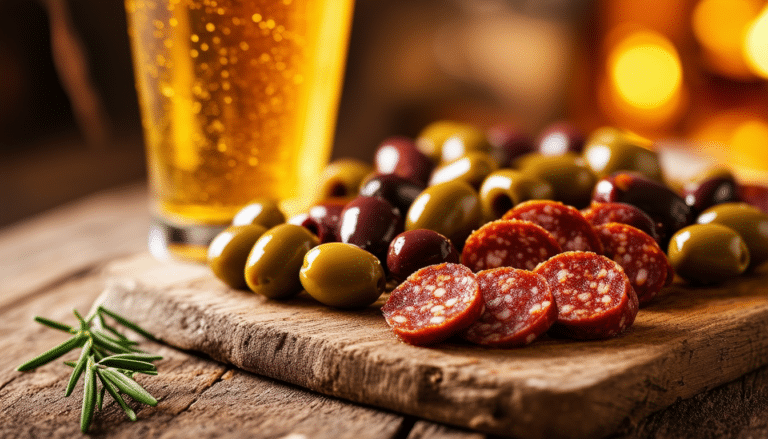 découvrez l'alliance parfaite entre des bouchées savoureuses de chorizo et des olives, idéales pour accompagner votre bière préférée. une expérience gustative unique qui ravira vos papilles lors de vos apéritifs entre amis.