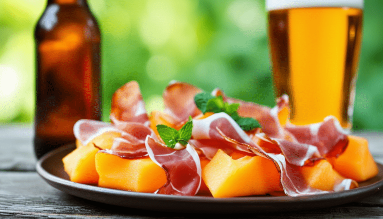 découvrez l'harmonie délicieuse entre les bouchées de melon juteux et le jambon cru savoureux, un accord parfait pour accompagner votre bière fraîche et rehausser vos moments de convivialité. un mélange de fraîcheur et de saveurs qui ravira vos papilles !