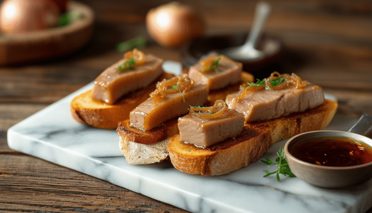 découvrez notre recette savoureuse de crostinis au foie gras et confiture d'oignons, un plat raffiné qui allie la douceur de l'oignon caramélisé à la richesse du foie gras. parfait pour vos apéritifs ou repas festifs, cette entrée raffinée séduira à coup sûr vos convives.