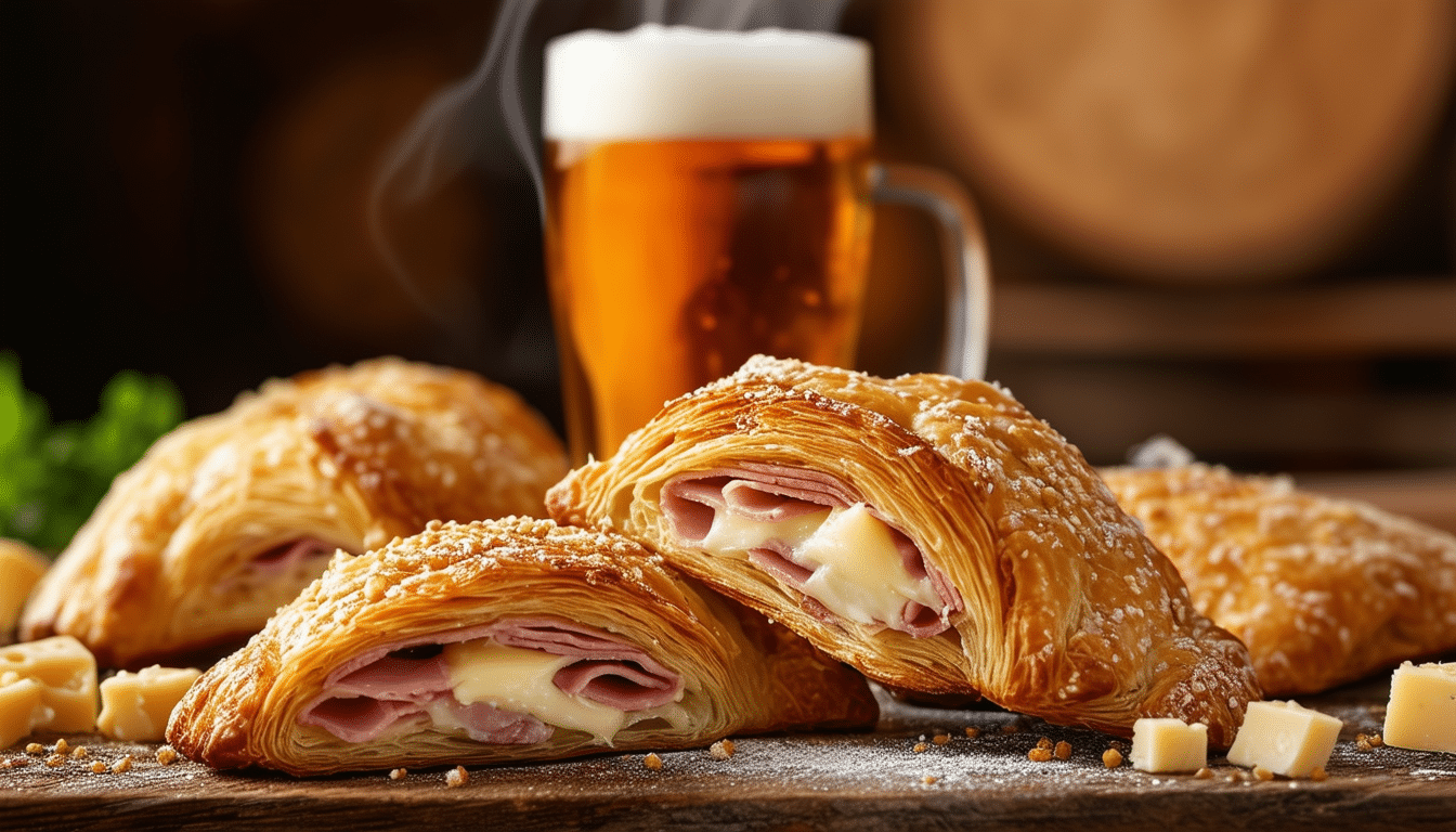 découvrez nos feuilletés au fromage et jambon, une délicieuse alliance de saveurs parfaite pour accompagner votre bière. idéaux pour un apéritif réussi, ces petits délices croustillants raviront vos invités et feront de vos soirées un moment inoubliable.