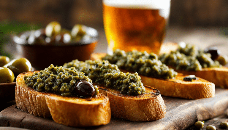 découvrez la délicieuse association de tapenade sur toasts grillés, un apéritif savoureux qui se marie à merveille avec la richesse d'une bière ambrée. parfait pour vos soirées entre amis, ce duo mettra en valeur les arômes de chaque ingrédient. à déguster sans modération !