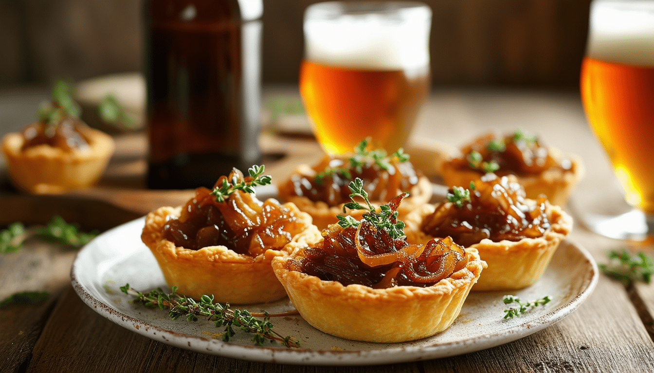 découvrez notre délicieuse recette de tartelettes aux oignons caramélisés à la bière. faciles à préparer, ces petites douceurs salées allient le goût sucré des oignons à la richesse de la bière, pour un apéritif ou un plat léger qui ravira vos invités. parfaites pour toutes les occasions, elles ajoutent une touche gourmande à vos repas !
