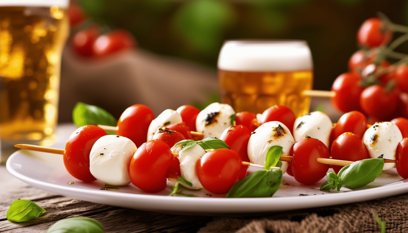découvrez nos délicieuses brochettes de tomates cerises et mozzarella, l'accompagnement idéal pour sublimer votre bière. parfaites pour vos apéritifs ou barbecues, elles apportent fraîcheur et saveurs irrésistibles à vos moments de convivialité.